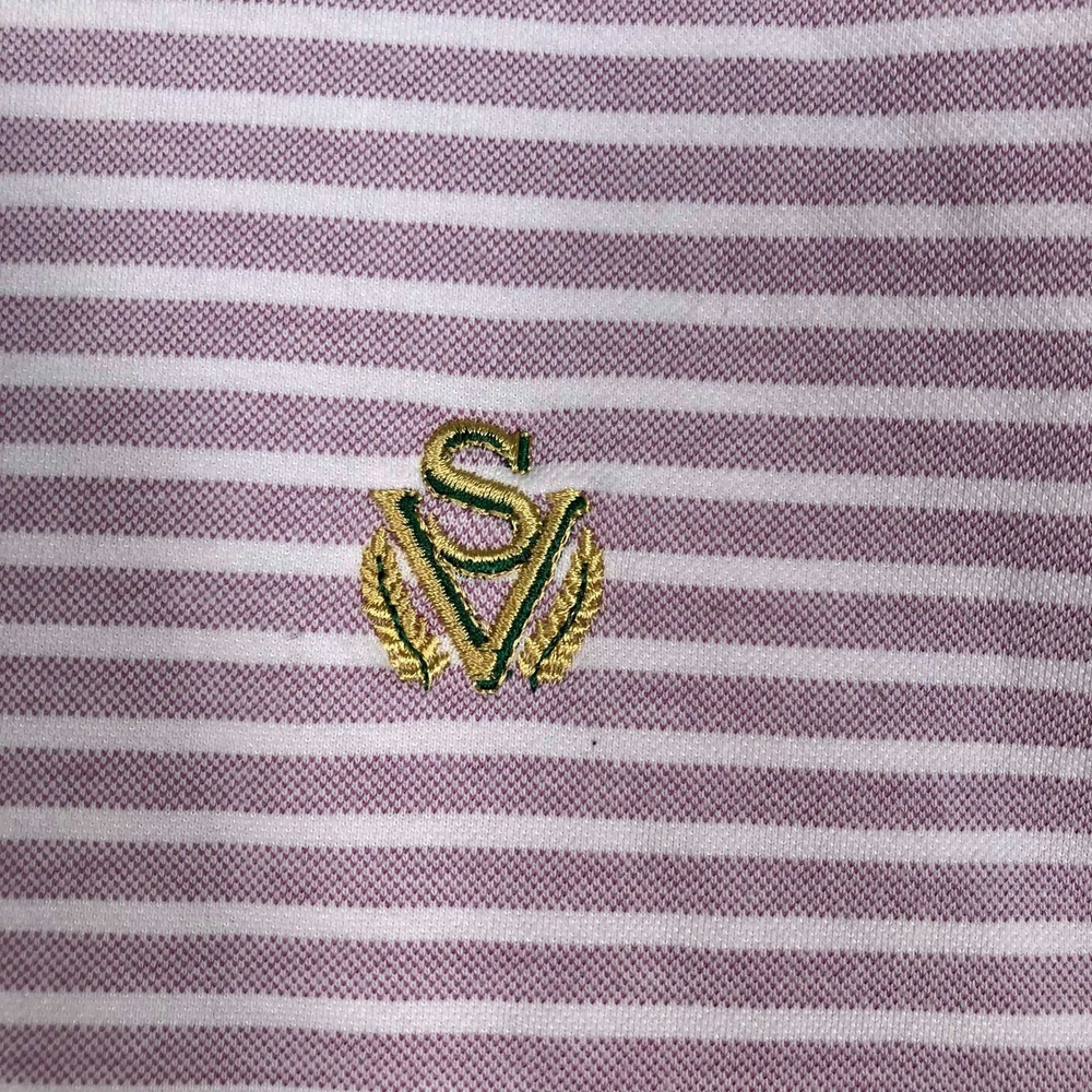 Peter Millar Polo Shirt Mens Medium Pink Striped Sage Valley Crown Crafted Pima - Picture 2 of 12